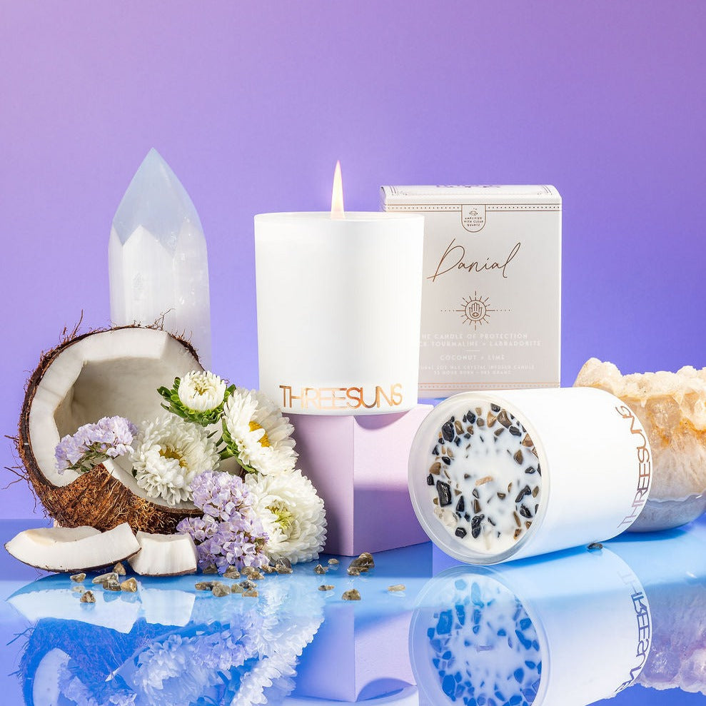 Danial | Candle of Protection | Coconut & Lime Crystal Infused