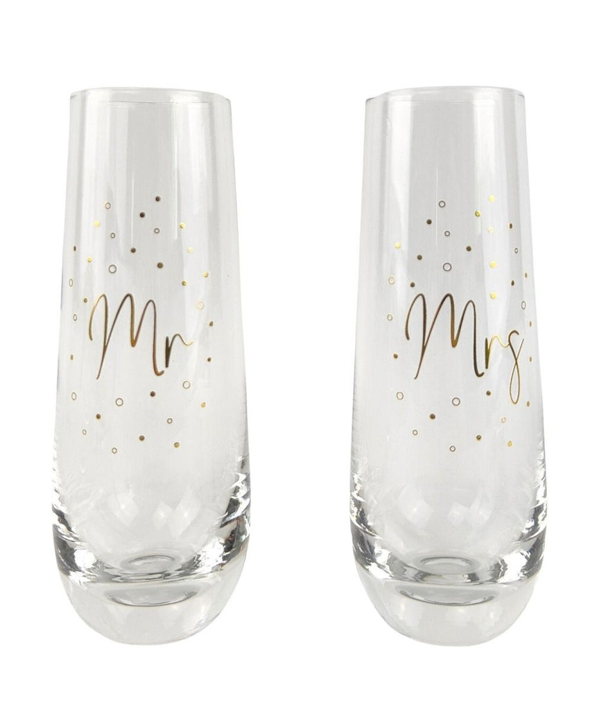 Mr & Mrs Champagne Glass Gold 16cm S/2