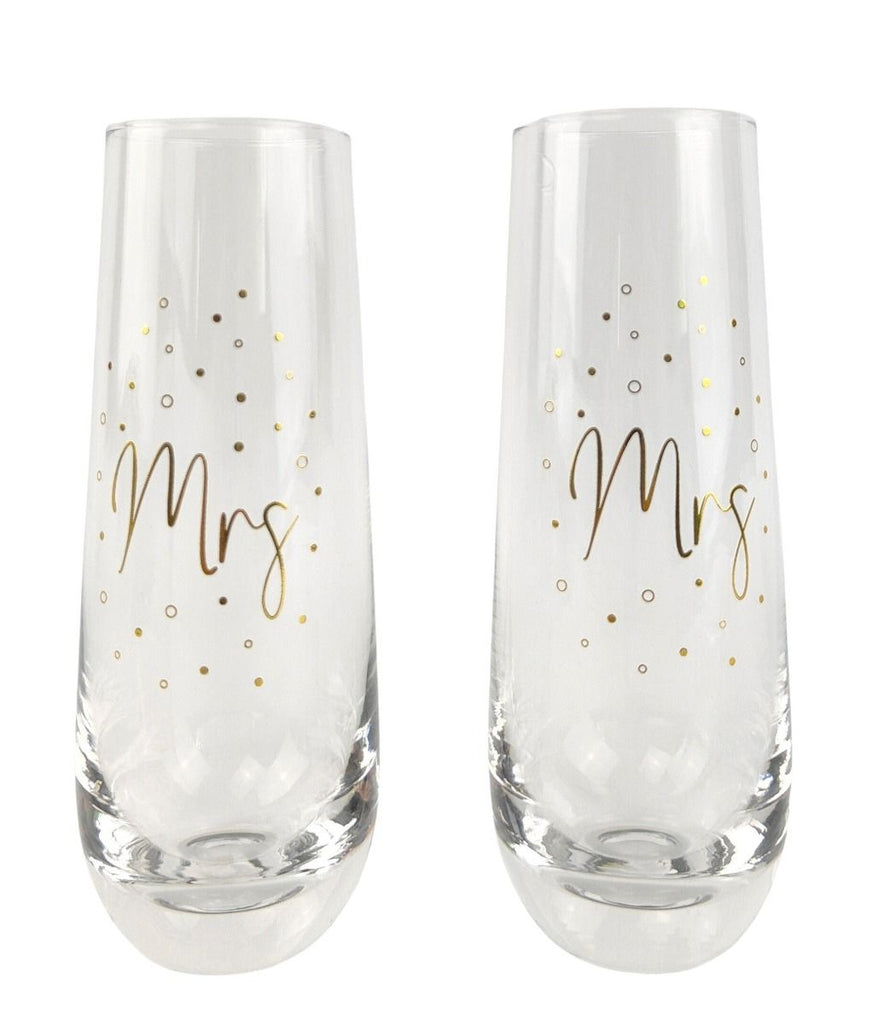 Mrs & Mrs Champagne Glass Gold 16cm S/2