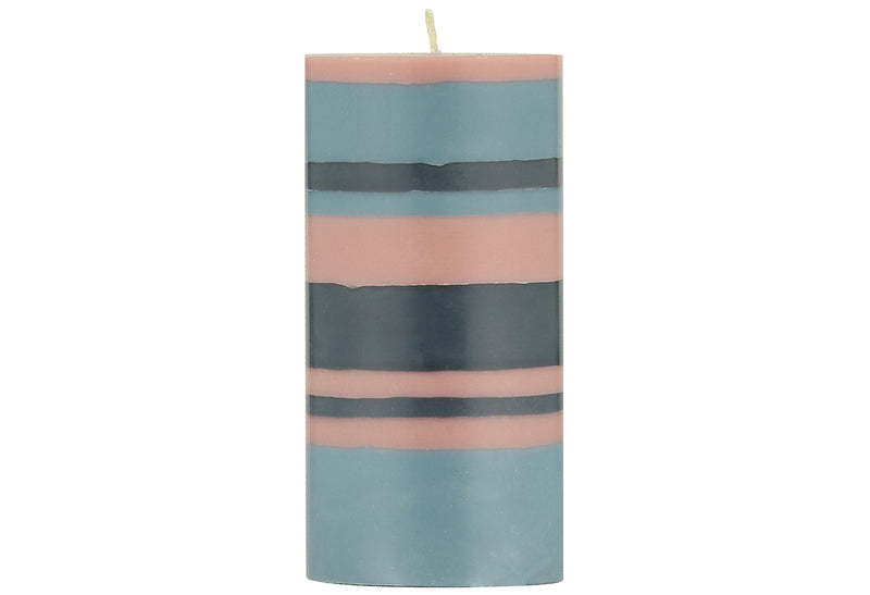 Pillar Candle 15cm Striped- Old 54.95 C  Rose/Indigo/Pompadour