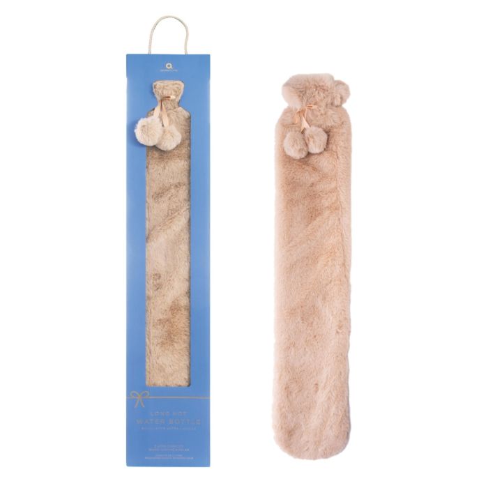 Aroma Home Long Hot Water Bottle - Mink Faux Fur Beige/Pink 2L