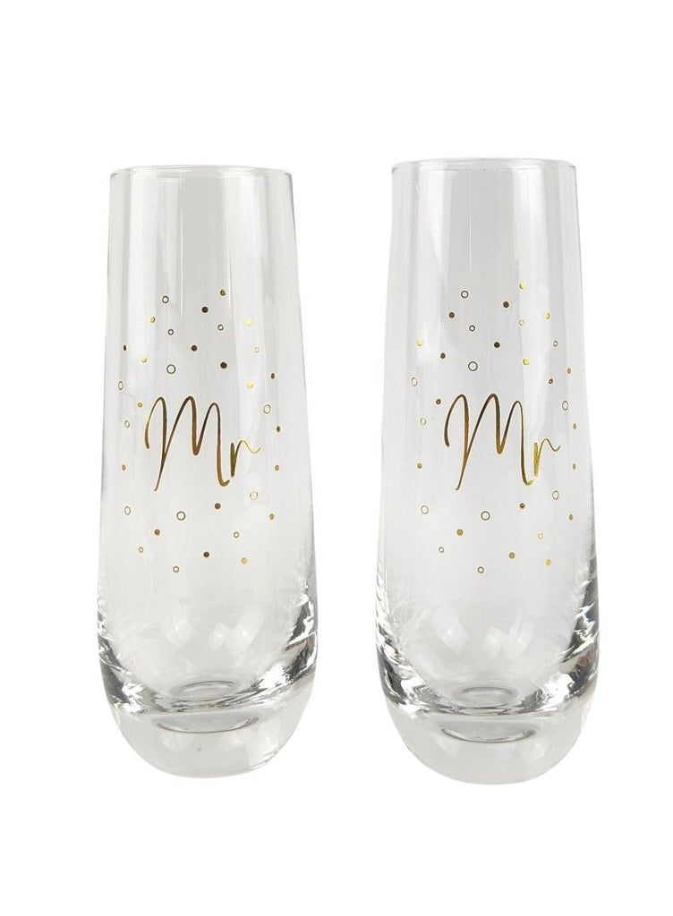 Mr & Mr Champagne Glass Gold 16cm S/2